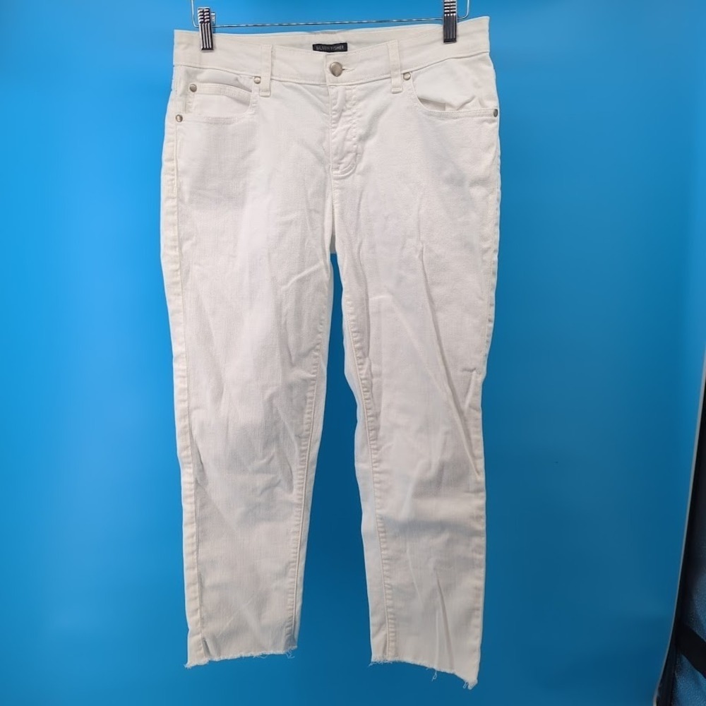 Eileen Fisher Women's Size 6 White Stretch‎ Raw Hem Cropped Ankle Jeans USA